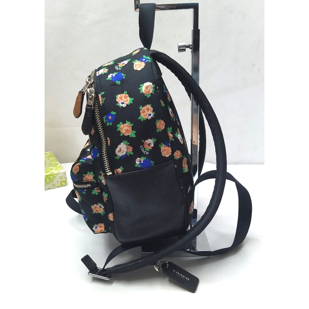 Coach Mini Charlie Tea Rose Floral Printed Nylon Zipper Backpack - Picture 3 of 13